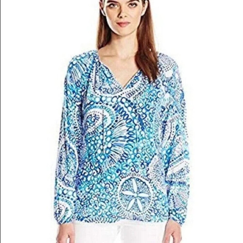 Lilly Pulitzer XS Willa Tunic Top Blouse Resort White Midnight Blues